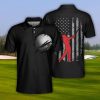 Black Grey Crack Golf American Flag Polo Shirt