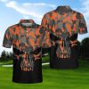 Cool Golf Player Orange Camo Skull Polo Shirt